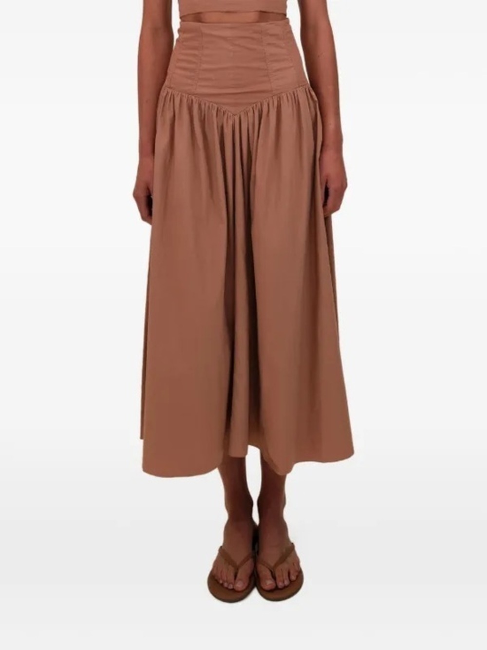 High-Waist Midi Skirt in Warm Brown